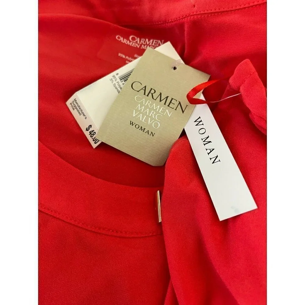 Carmen Marc Valvo Plus 3X Coral Split Neck Metal Chain Detail Sleeveless Top - Picture 6 of 6